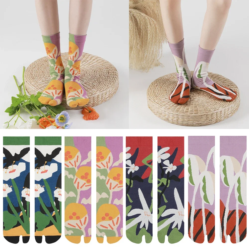 

2024 Socks Female Mountain Moon Kee Series Split Toe Socks Designer Jacquard Combed Cotton Socks Women's Tabi cute