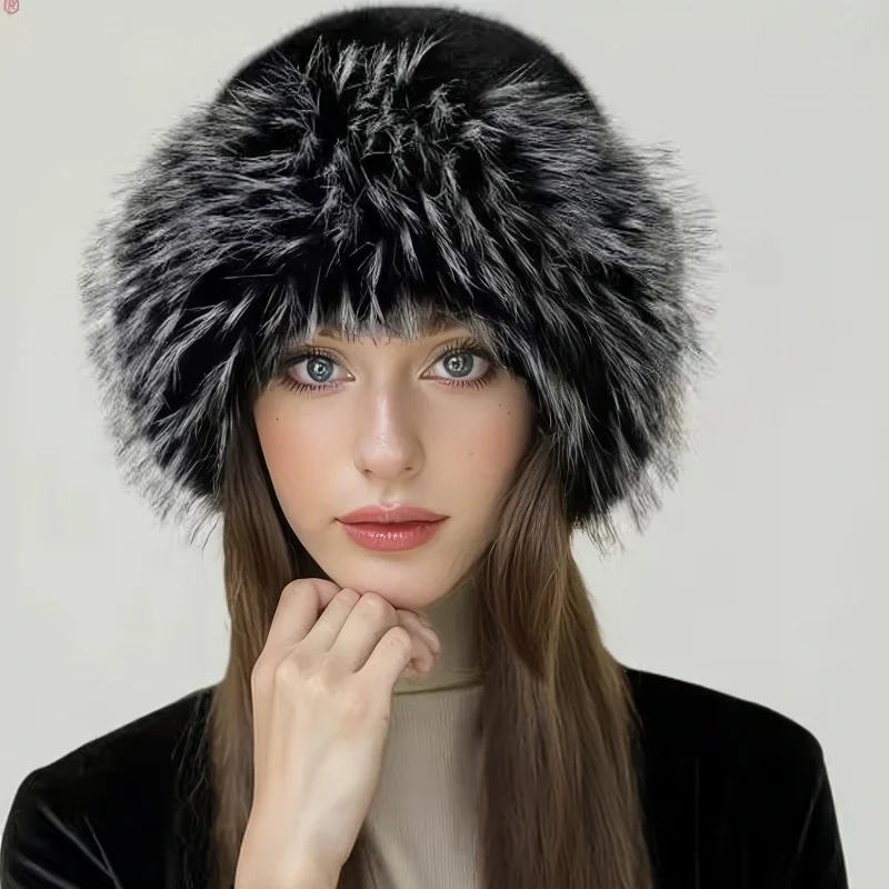 

1 шт. женская зимняя плюшевая шапка-ведро из искусственного меха норки с ушками, регулируемая мягкая теплая шапка-бини для холодной погоды