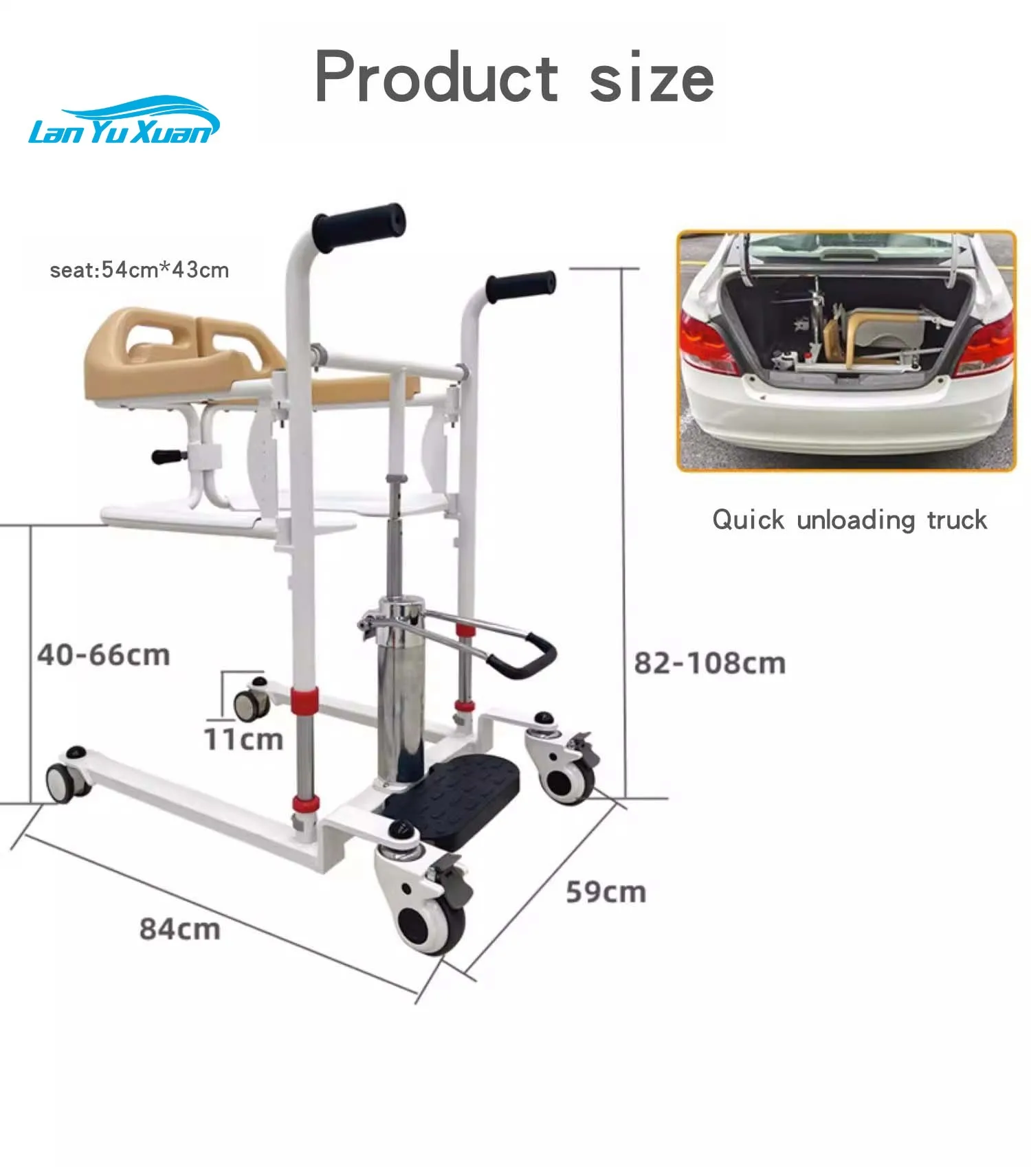 Buyhao Transfer Chair for Paralysis  Disabled Commode Patients  Manual Hydraulics Transfer Chair for Toilet Bath with CE ISO