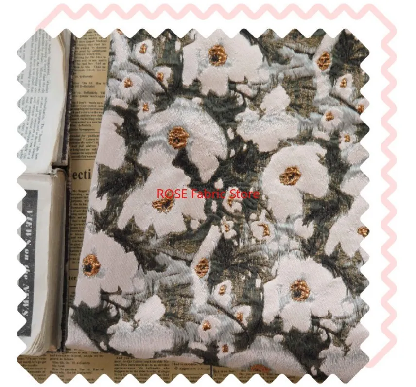 1 Meter Ink Style Flower Yarn Dyed Jacquard Fabric Women's Spring Autumn Simple Elegant Dress Bag Decorative Sewing Fabric