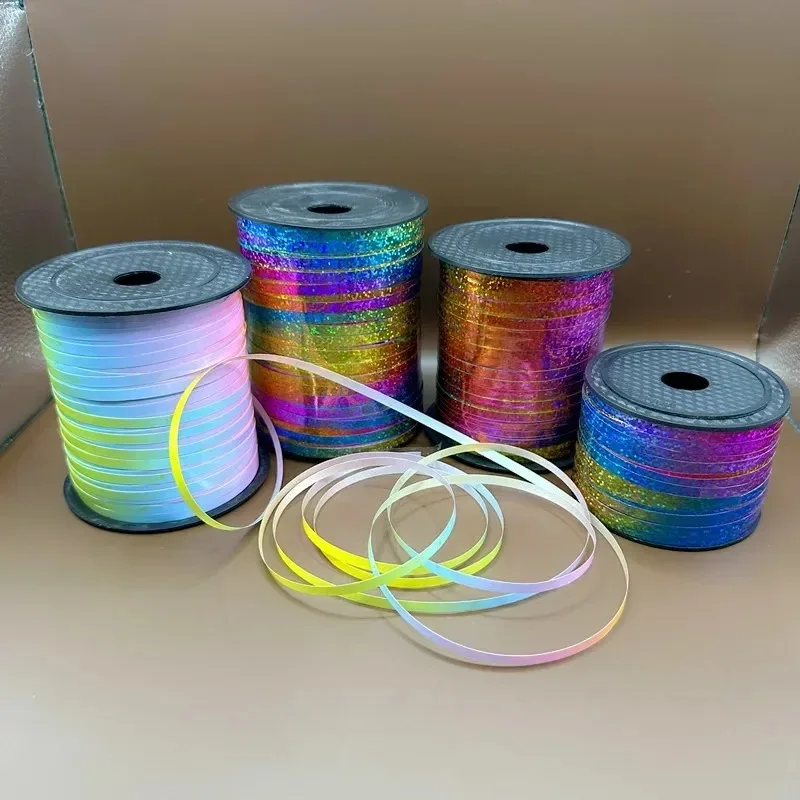 100/250/500yards/roll Plastic Laser Ribbon 5mm Balloon Ribbons for Cake Gift Box Packaging Party Wedding Decoration Accessories