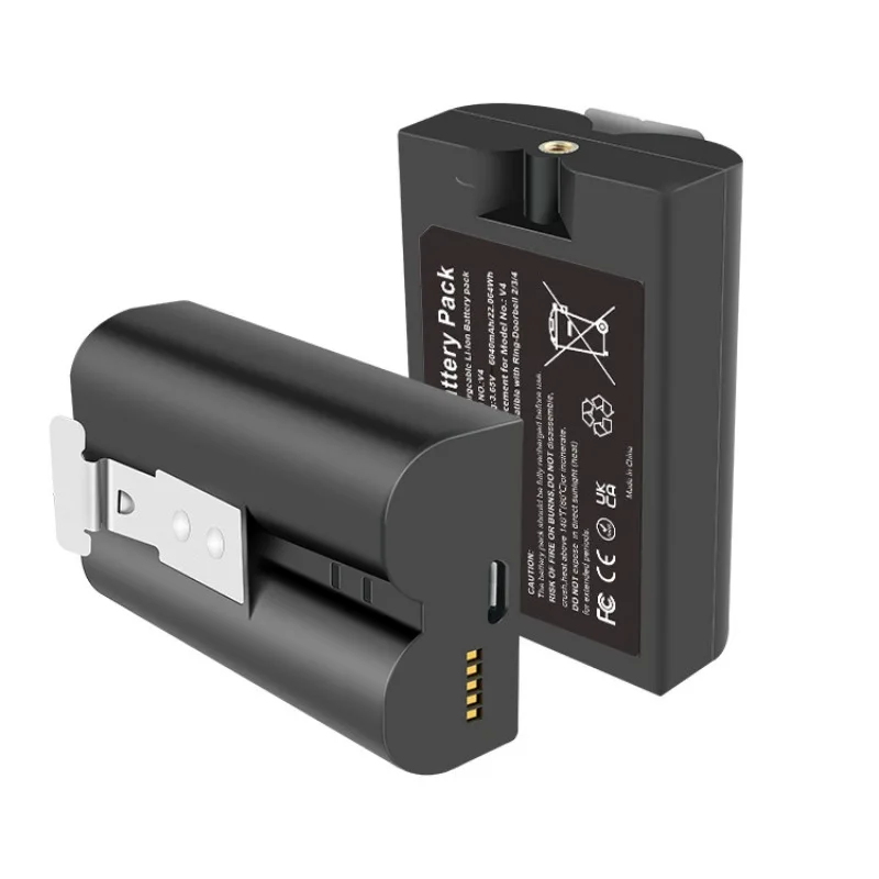 1-2PCS 3.65V 6040mAh V4 Ring Video Doorbell Battery for Ring Video Doorbell 2/3/4 Replace Ring V4 Rechargeable Li-ion Batteries
