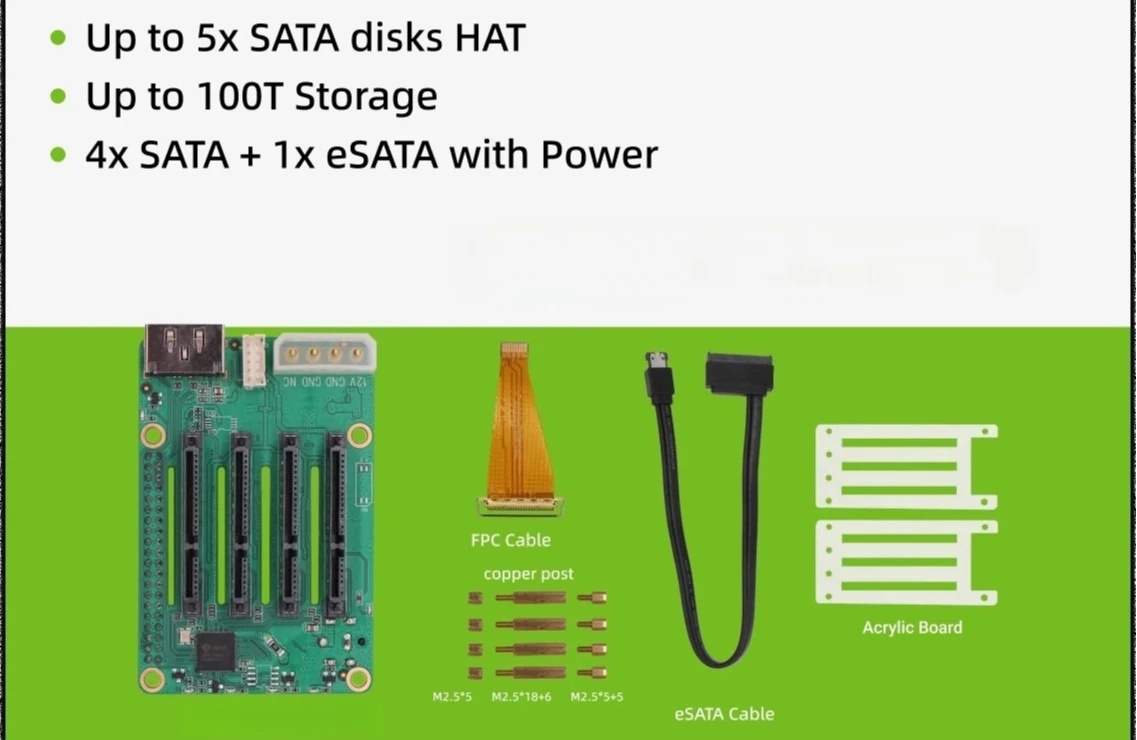 Radxa Penta SATA HAT for Raspberry Pi 5 & ROCK Pi SBCs – Supports 5 SATA Drives