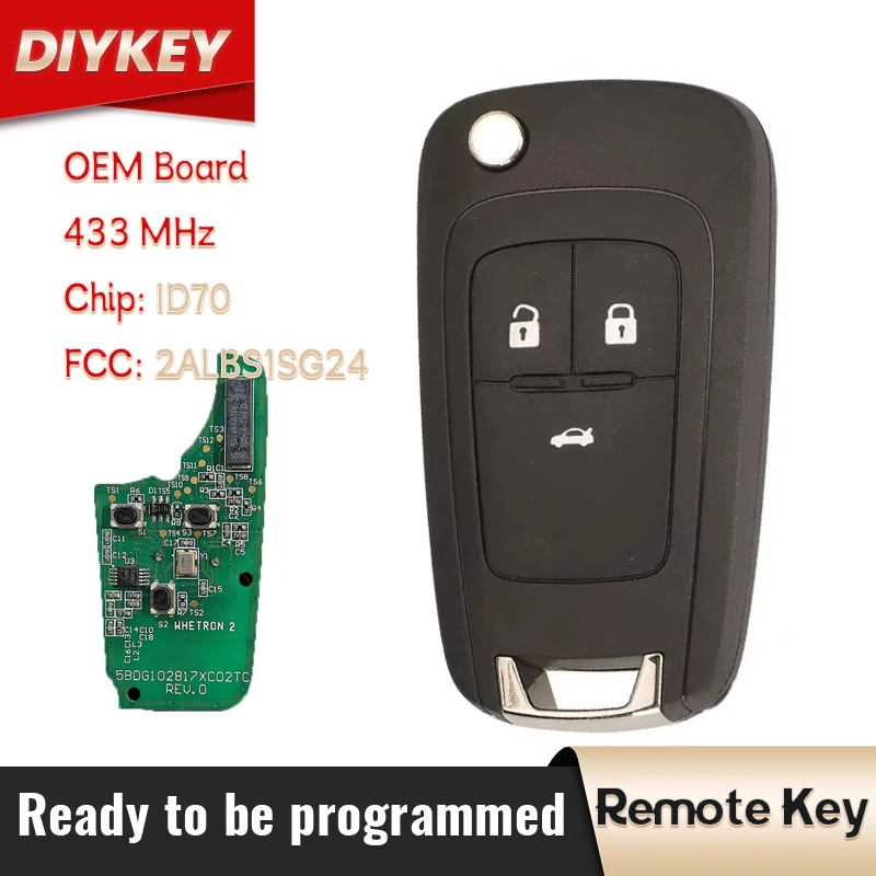 

DIYKEY OEM Remote Flip Key Fob 3 Button 433MHz ID70 Chip For 2019 2020 Chevrolet Aveo Cavalier FCC ID: 2ALBS1SG24