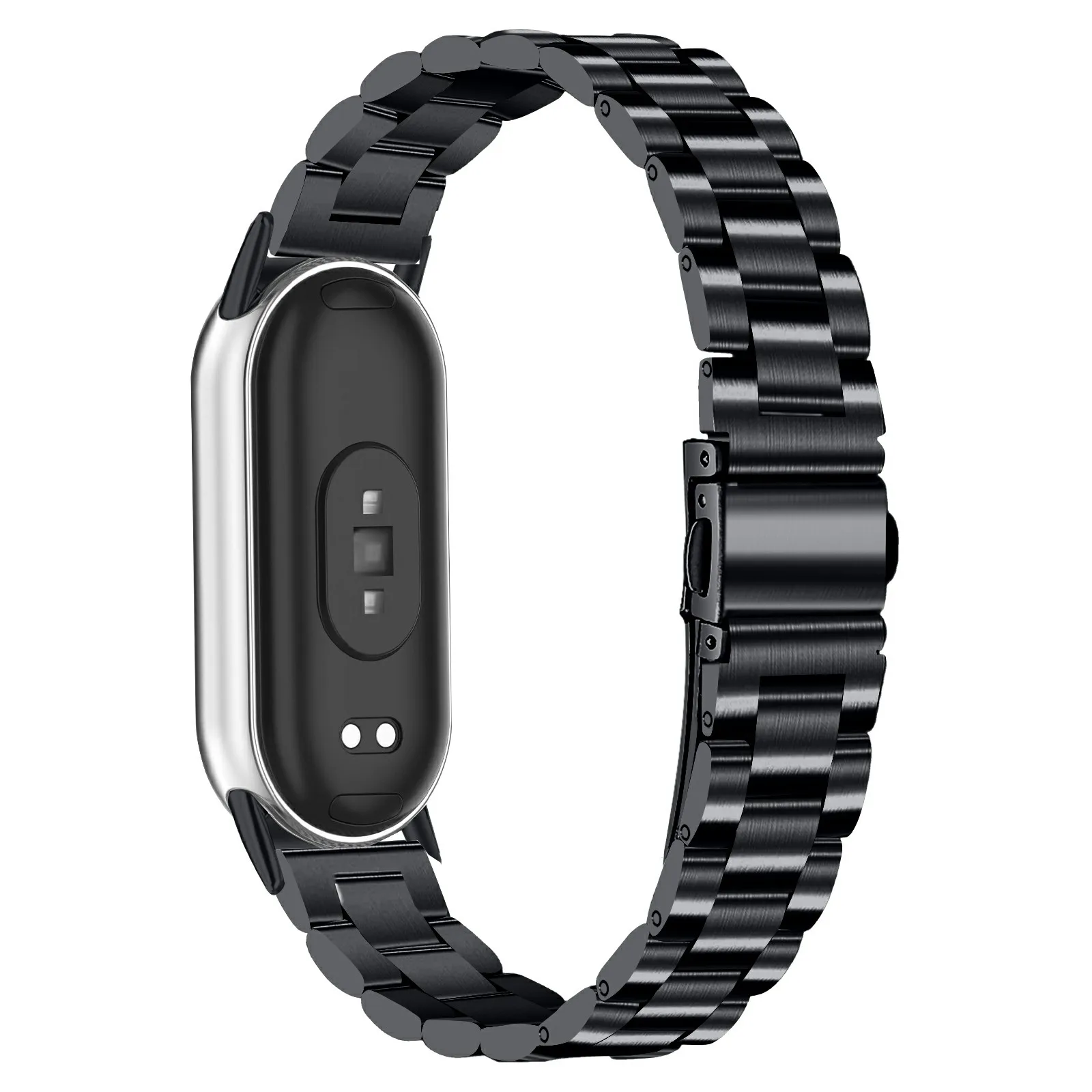 Metal Watch Band for Xiaomi Smart Band 10 / 9 / 8 Stainless Steel Three-Bead Chain Strap - Black