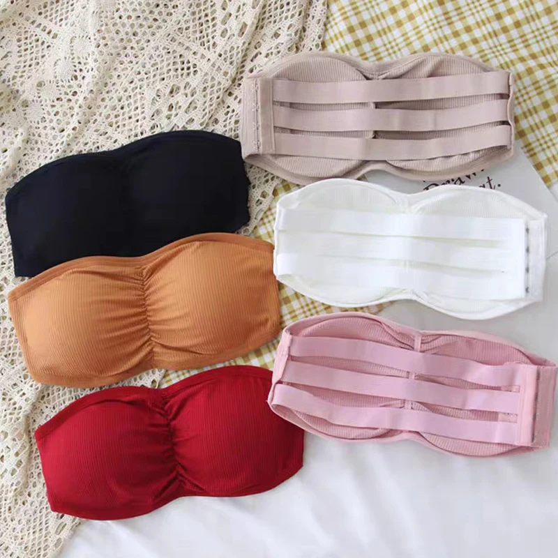 Sujetador sin tirantes con almohadillas extraíbles para mujer, ropa interior Sexy, Top de tubo, lencería Invisible de una pieza sin espalda, tanques