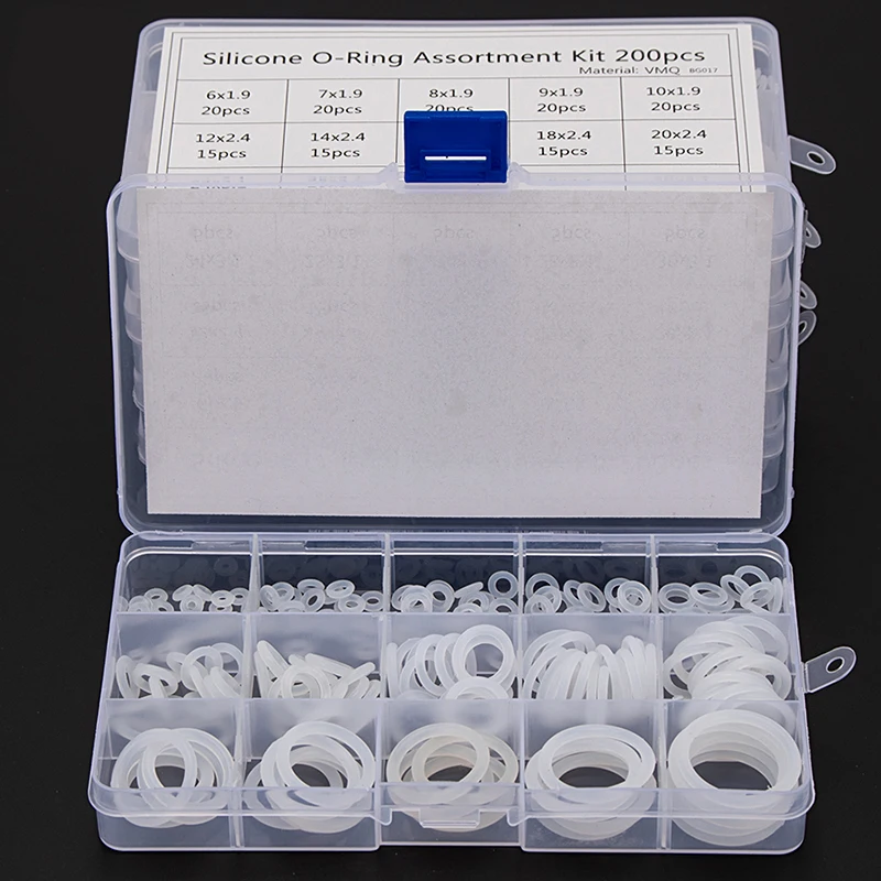 150-200-225PCS Sealing O Rings White Silicone Replacements Assortment Kit OD 6mm-30mm CS 1.5mm 1.9mm 2.4mm 3.1mm BG017-018-019