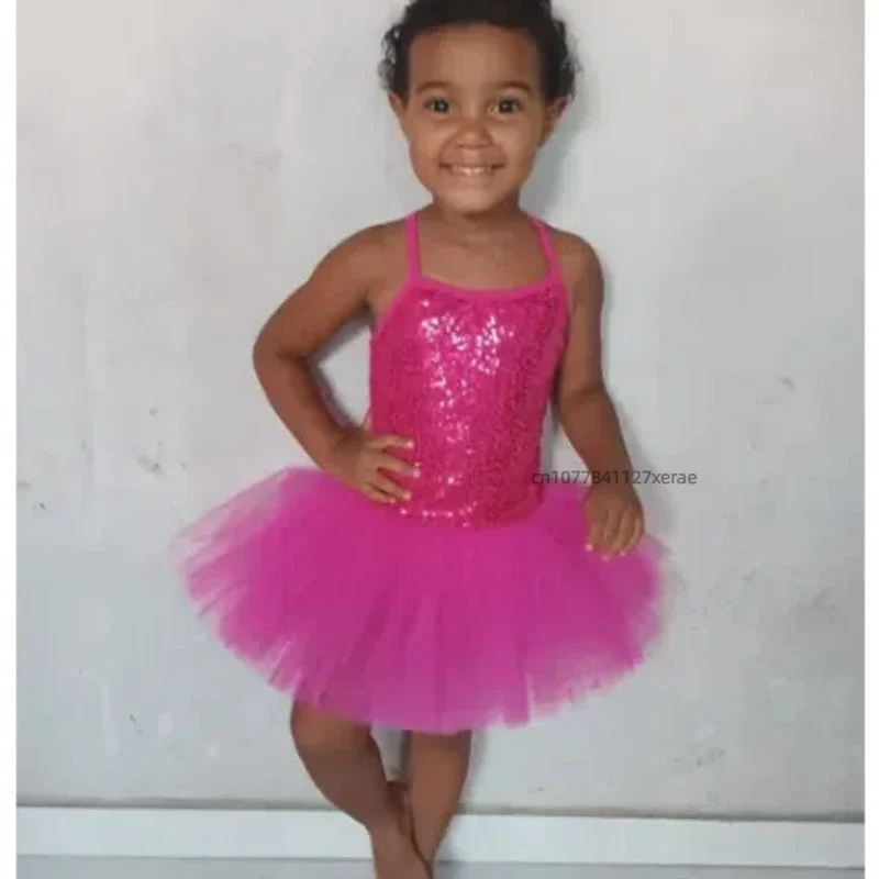 أزياء رقص الباليه للفتيات، فستان توتو، فستان منفوش، زي أداء الباليه بحمالات من الترتر لعيد الميلاد للأطفال
