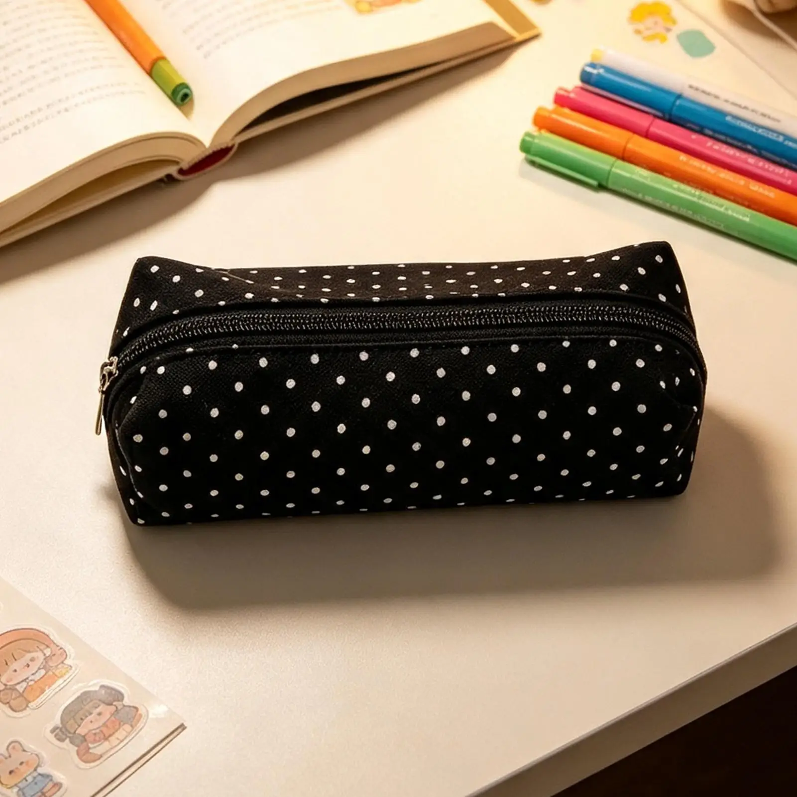Cute Retro Dot Pencil Case Large Capacity Pen Compartment Organizer Vintage Style Storage Bag for School Travel Students & Adult