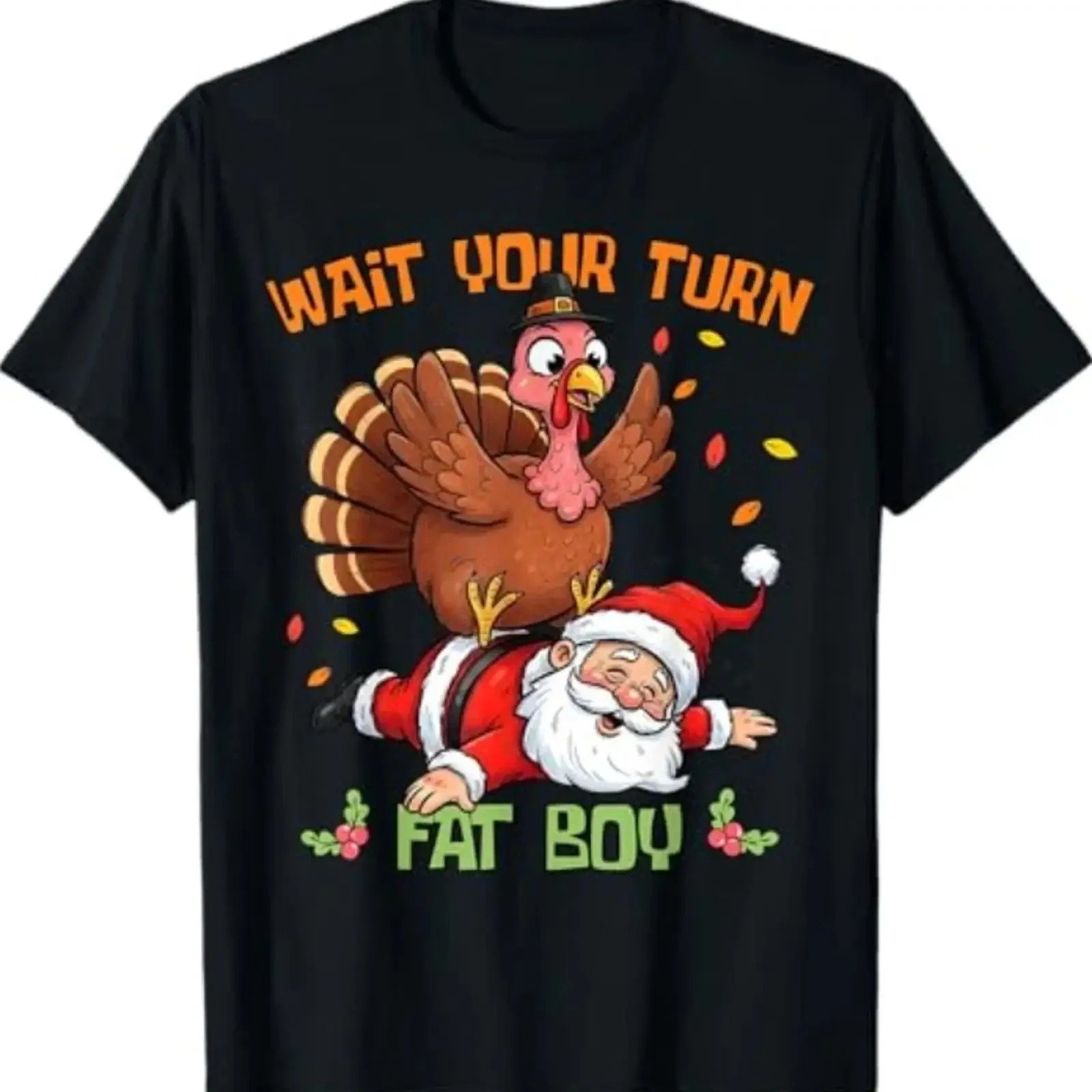 Funny Thanksgiving Christmas Turkey vs Santa for T Shirt vintage Washed Casual Soft homme Versatile designer clothes fashion