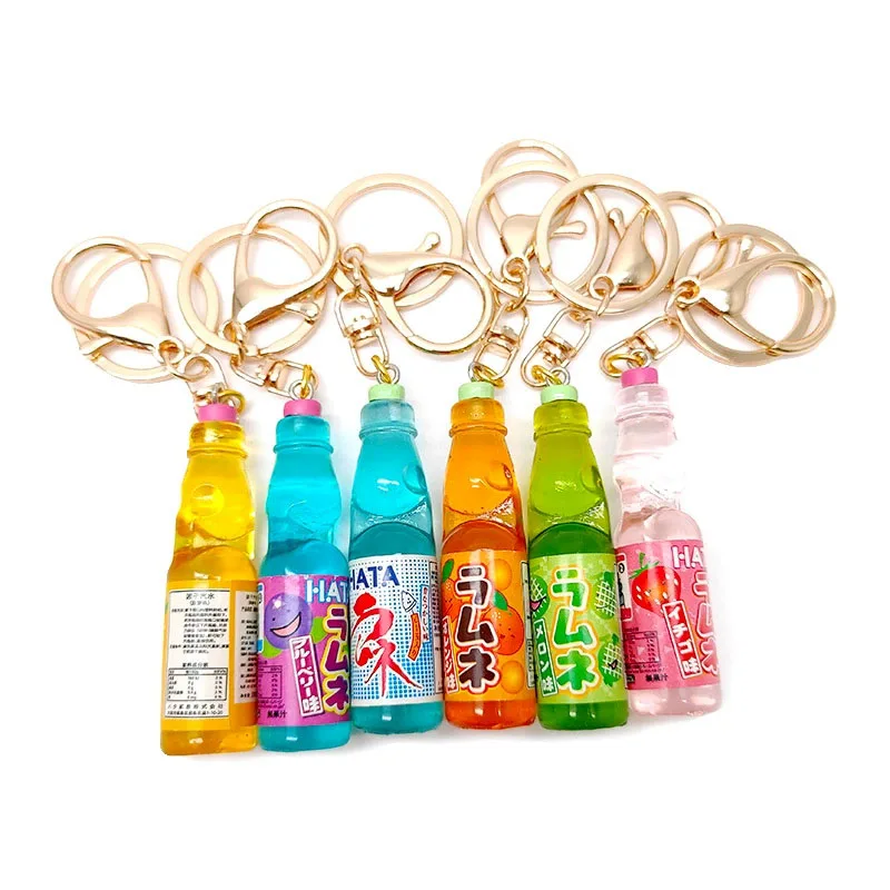 Simulation Marbles Bobble Soda Key Chain Miniature Japanese Ramune Soda keychain Cute Dollhouse Ornaments Bag Accessories