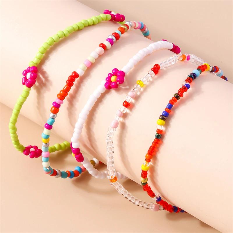 5 Teile/satz Mode Handgemachte Blume Perlen Fußkettchen für Frauen Sommer Strand Ankle Armbänder Fuß Bein Kette Mädchen Urlaub Schmuck Geschenke – Detail 2