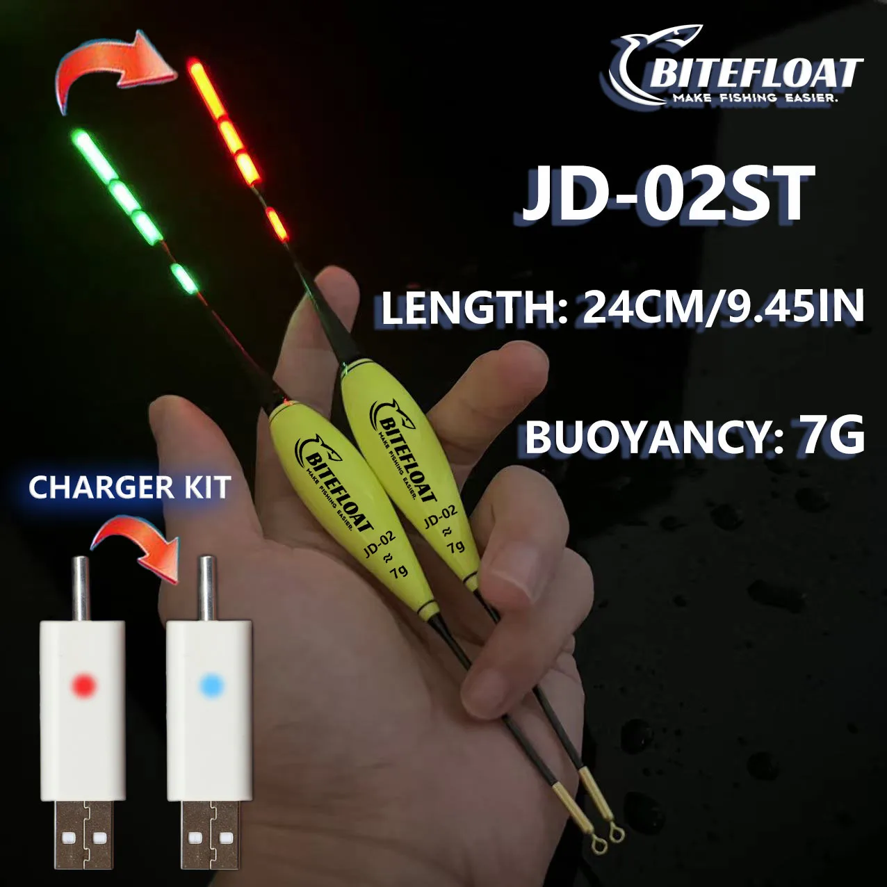 1 Set Smart Angel-Elektronik-Float-LED-Licht-Rutenset mit CR425 wiederaufladbarem Akku, Ladegerät, Haken, Farbwechsel, Karpfen, Neu 2024