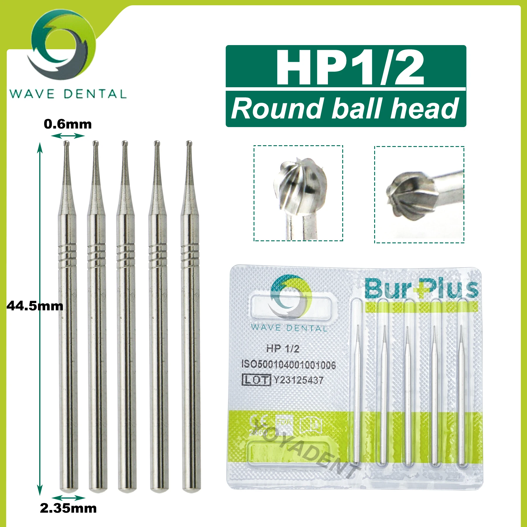 WAVE Dental Burs Dentistry Drills Dental Tungsten Carbide Burs For Straight Nose Cone Low Speed Handpiece HP 2.35mm 5Pcs/Pack