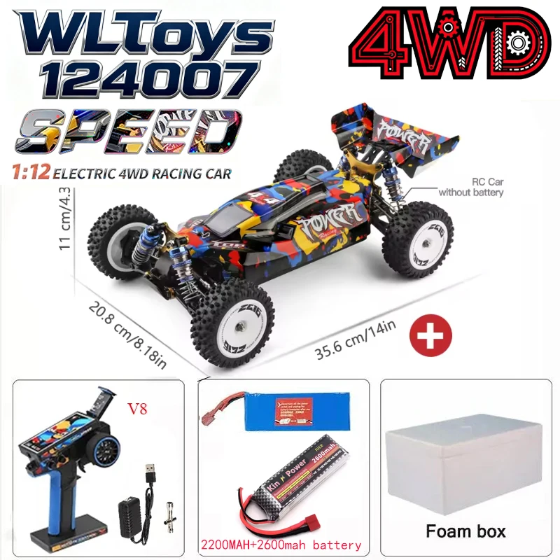 Wltoys 124007 124019 pro 1:12 carro rc sem escova 4wd 75 km/h rtr uma mão de controle remoto corrida off-road deriva meninos brinquedos crianças presente