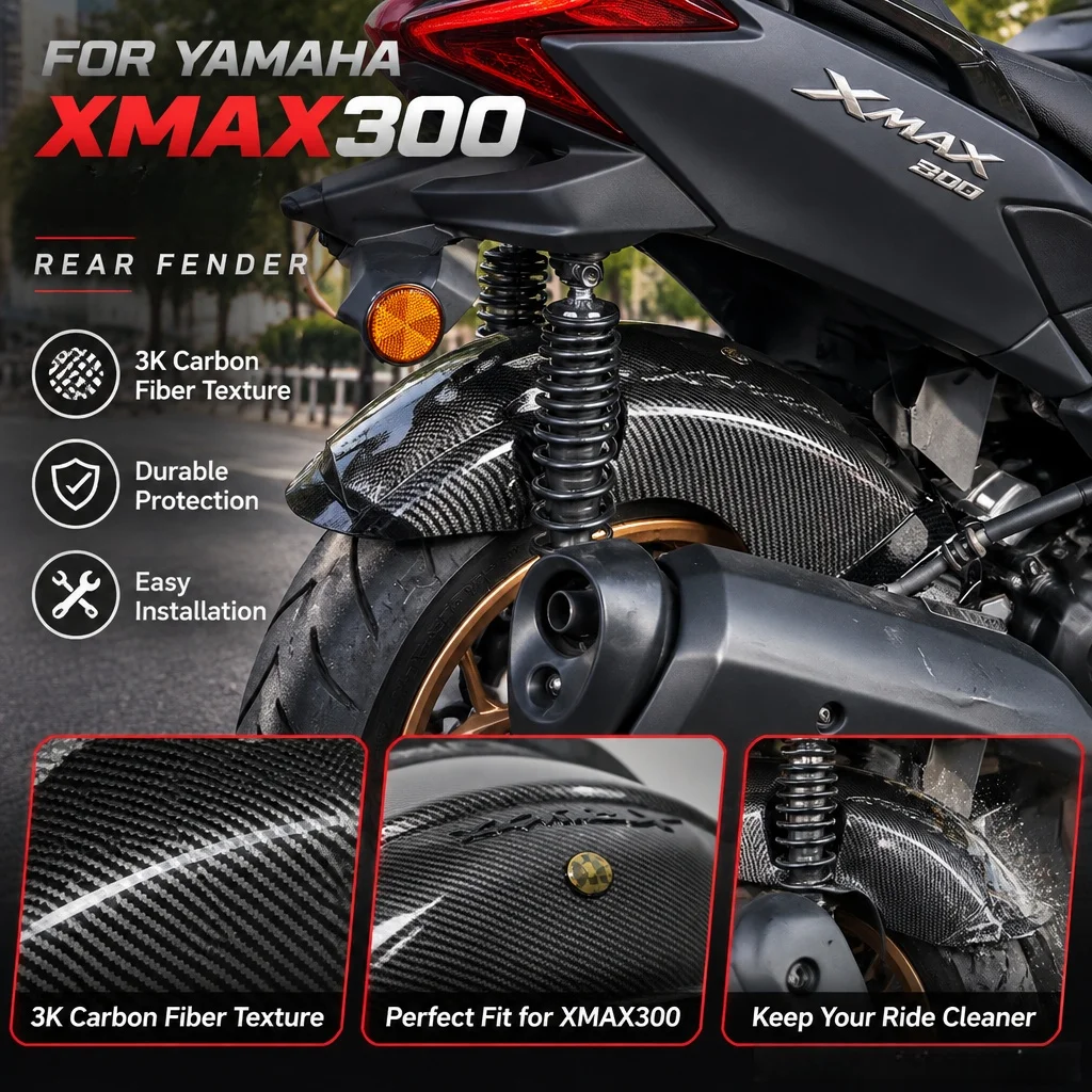 For Yamaha XMAX300 2017-2024 Carbon Pattern Rear Mudguard Fender Splash Hugger Motorcycle Modification Accessories