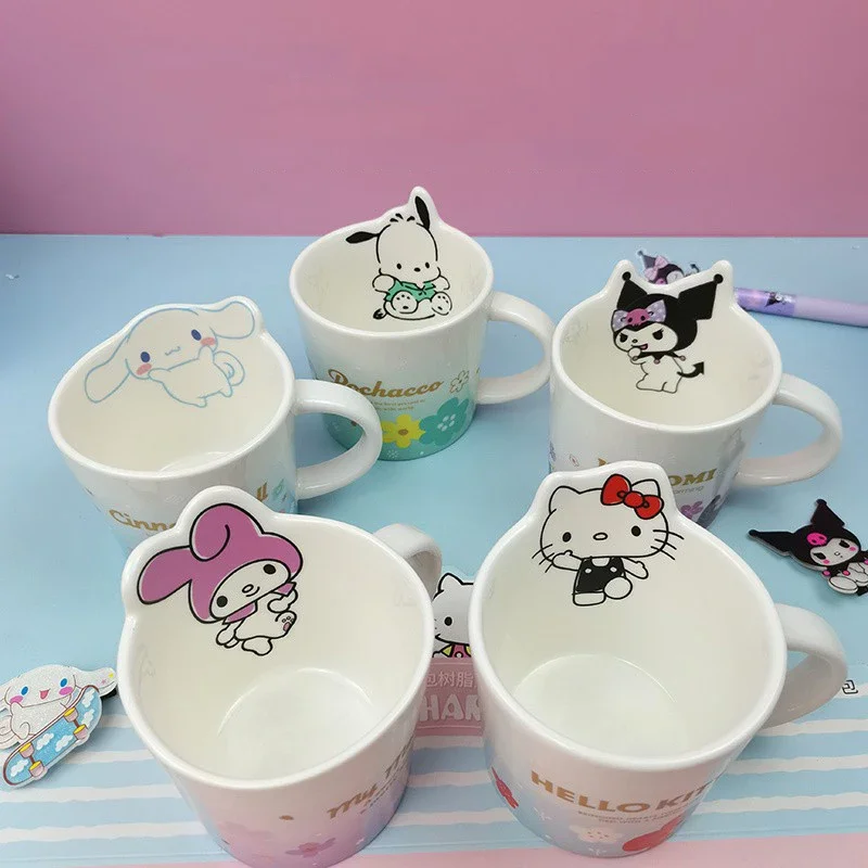 

Sanrio Kawaii Hello Kitty Ceramic Water Cup My Melody Kuromi Anime Cartoon Lovely Exquisite Creative Coffee Milk Drinking Cups