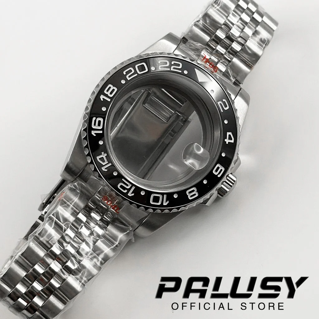 40mm sub caixa de relógio preto gmt moldura creme cristal safira para nh34 nh35 nh36 nh38 nh70 nh72 eta2824 movimento nh35 peças