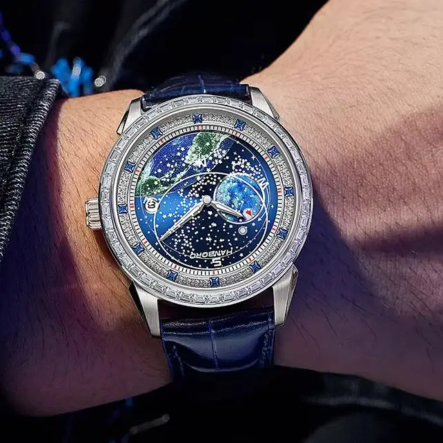 

HANBORO Men Automatic Watch 41.5mm Mechanical Wristwatch 50M Waterproof Sapphire Mirror Rotatable Starlit Sky Dial Miyota 8217
