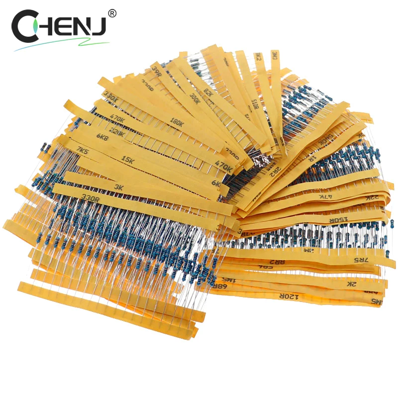 600pcs/box 30 Kinds 1/4W Resistance 1% Metal Film Resistor Pack Assorted Kit 1K 10K 100K 220ohm 1M Resistors Accessories