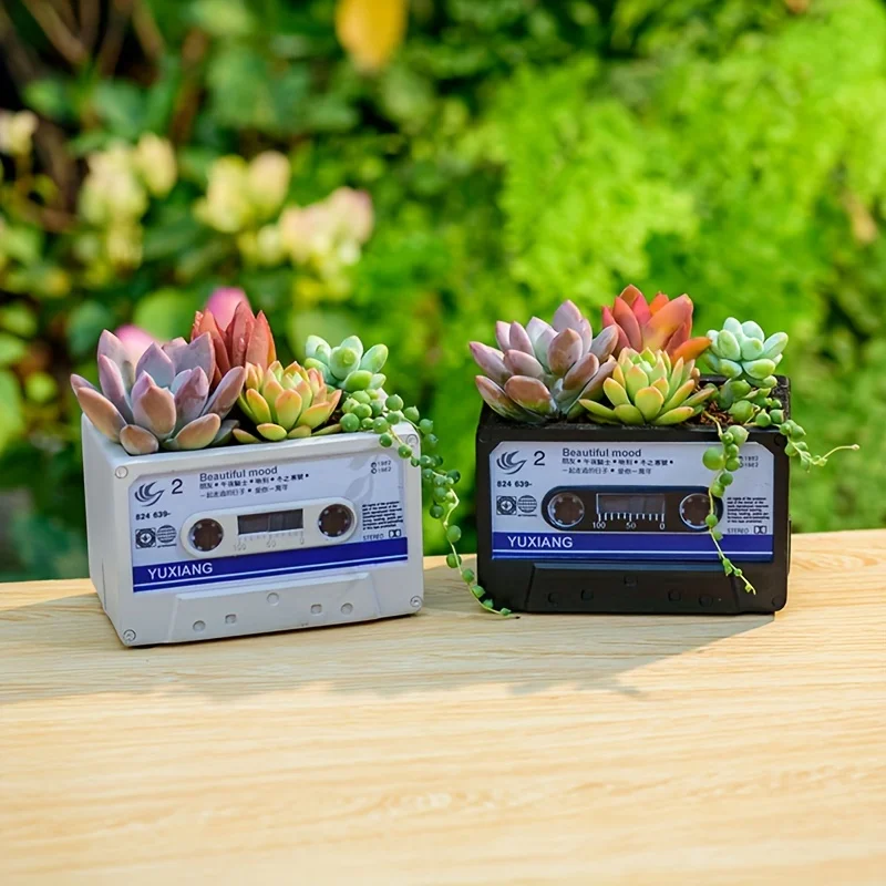 Retro Cassette Tape Shaped Small Flower Pot Planter for Succulent Cactus Plant Air Plants Indoor Outdoor Garden Home Decoration