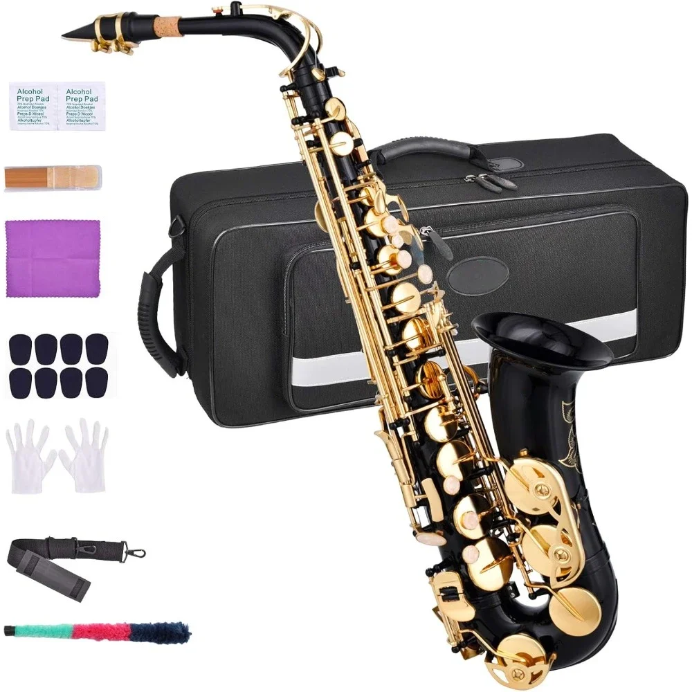 

Alto Saxophone E Flat Sax Full Kit with Carrying Case,Mouthpiece,Mouthpiece Cushion Pads,Cleaning Cloth&Cleaning Rod