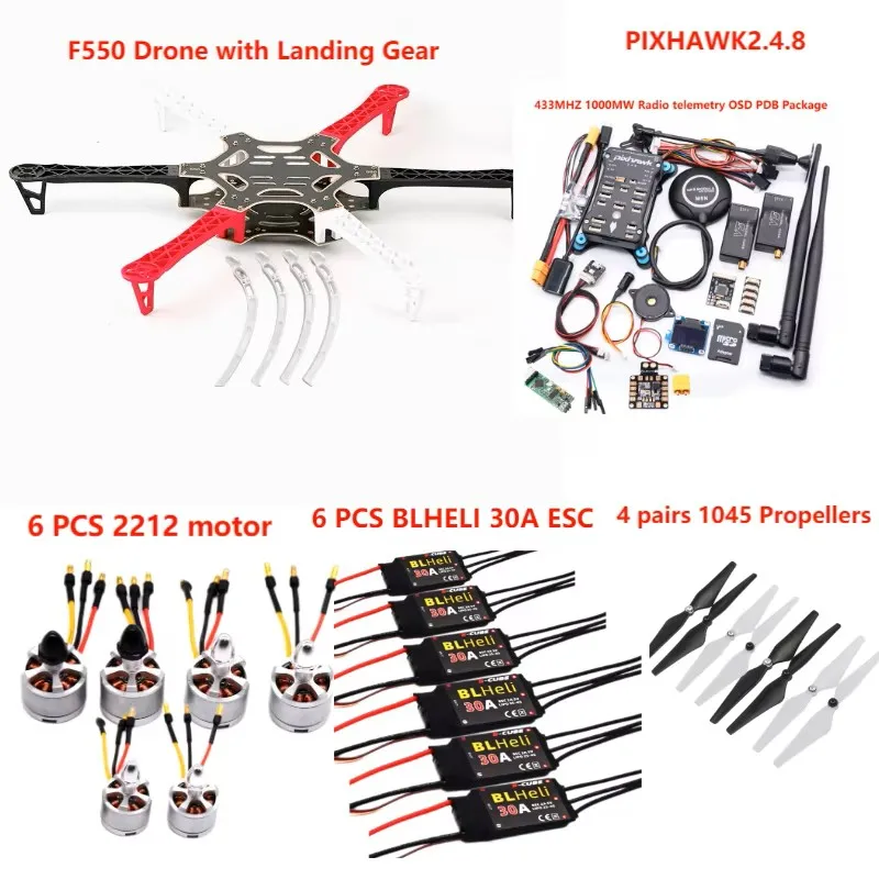 Kit fpv fibra hexa carbono f550 pixhawk2.4.8 controle de vôo blheli 30a esc 2212 motor ardupilot 100mw rádio telemetria quadcopter
