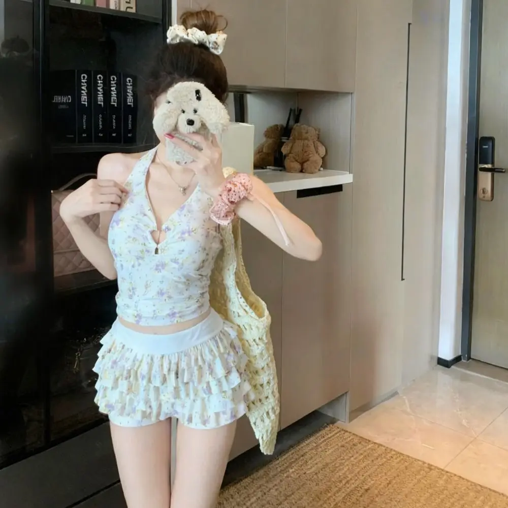 

2pcs Fashion High Waisted Bikini Sets for Women Tummy Control Sexy Swim Skorts Comfortable Sweet Swimsuits for Pool Party