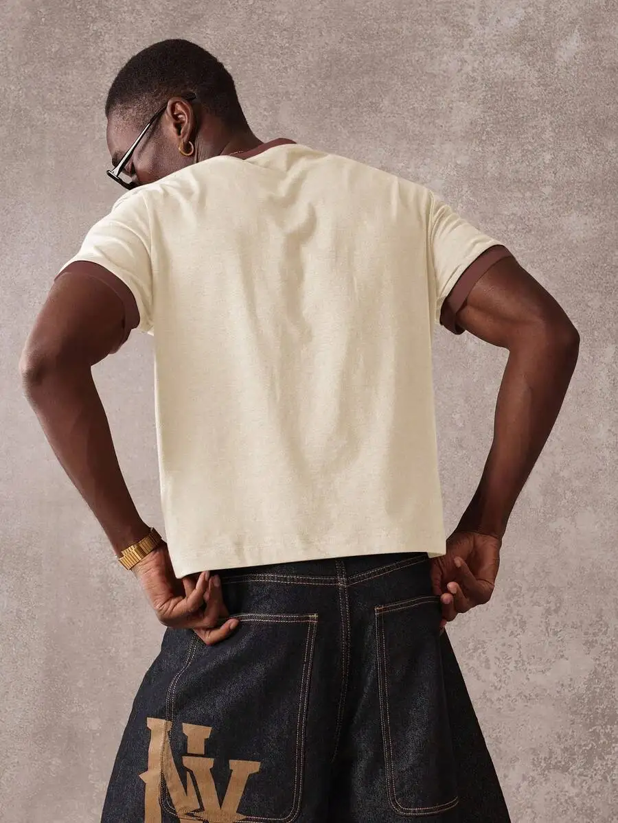 SUMWON Retro Style Grateful 444 Nothing Slogan Print Ringer T-Shirt Summer Streetwear Short Sleeve Relaxed Fit Casual Tee