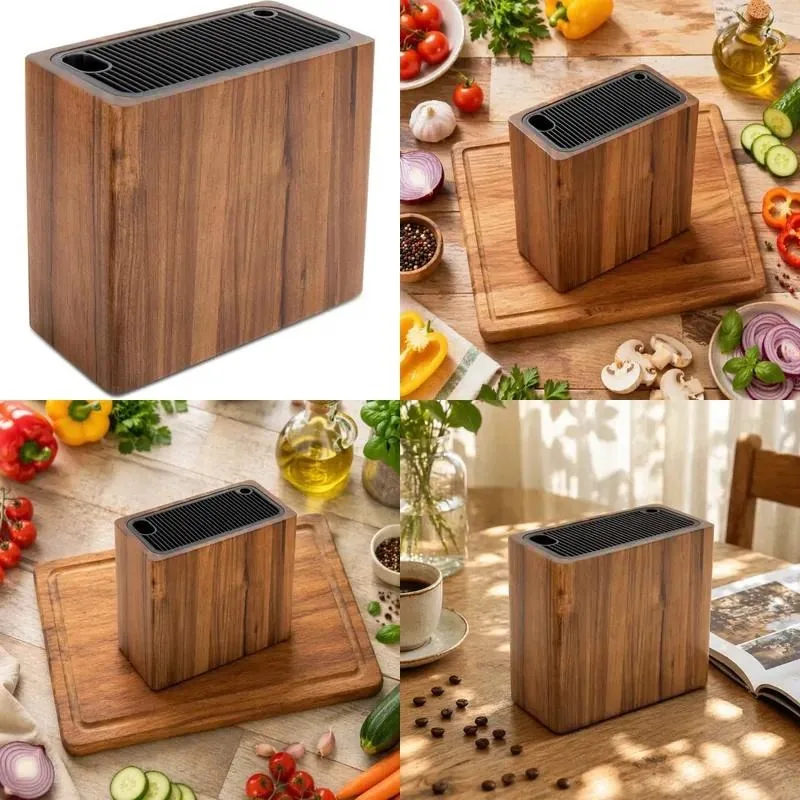 High End Durable Acacia Wood Knife Storage Rack Kitchen Tool Organizer Holder Stand Excluding Knives Ideal Christmas Gift