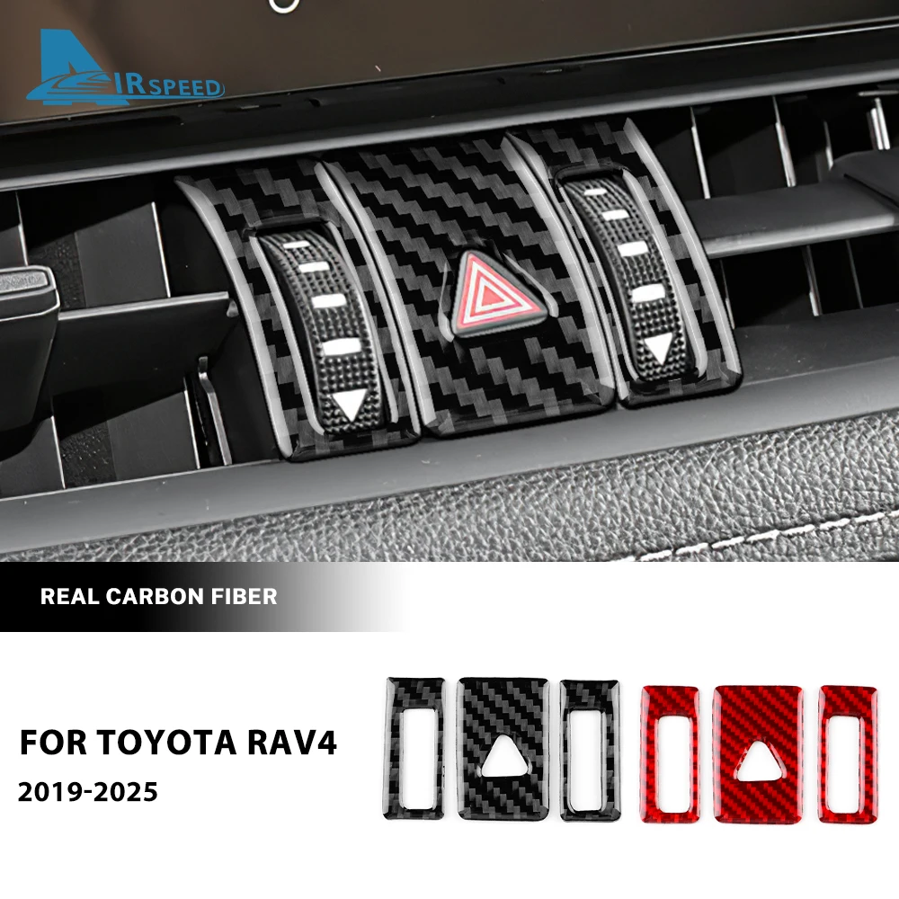 Real Soft Carbon Fiber Sticker For Toyota RAV4 XA50 2019 2023 2024 2025 LHD RHD Car Central Control Warning Light Button Trim