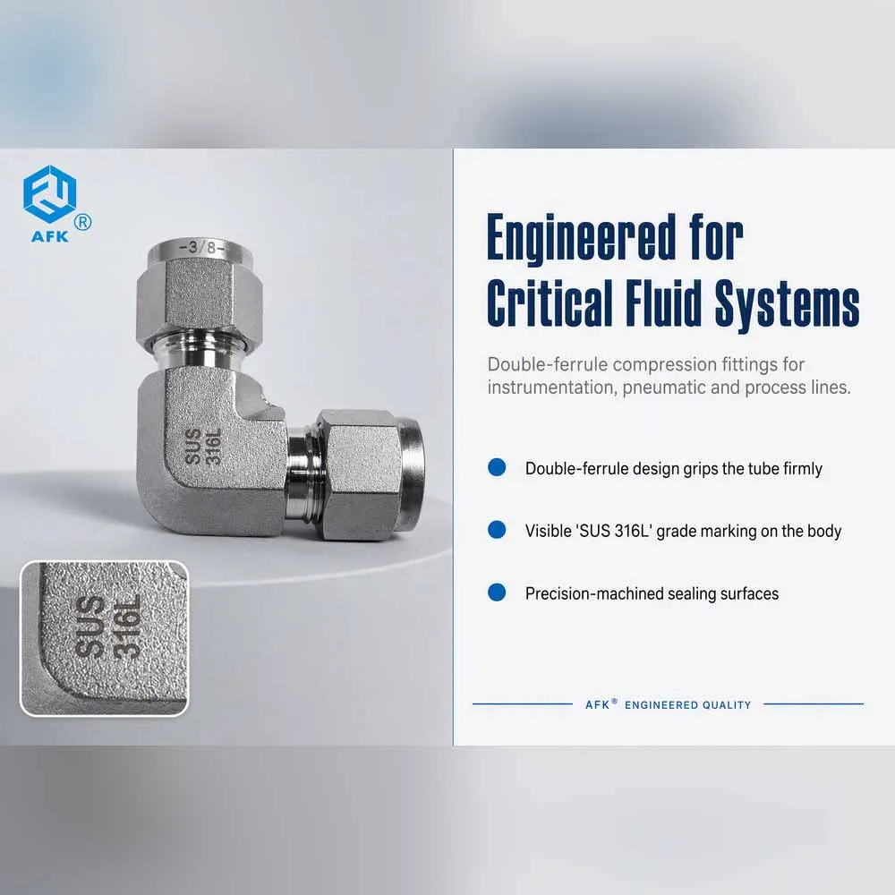 Double Ferrule OD Union Elbow Pipe Fitting 6mm 8mm 10mm Tube Compression Fittings for Plumbing And Pneumatic Systems