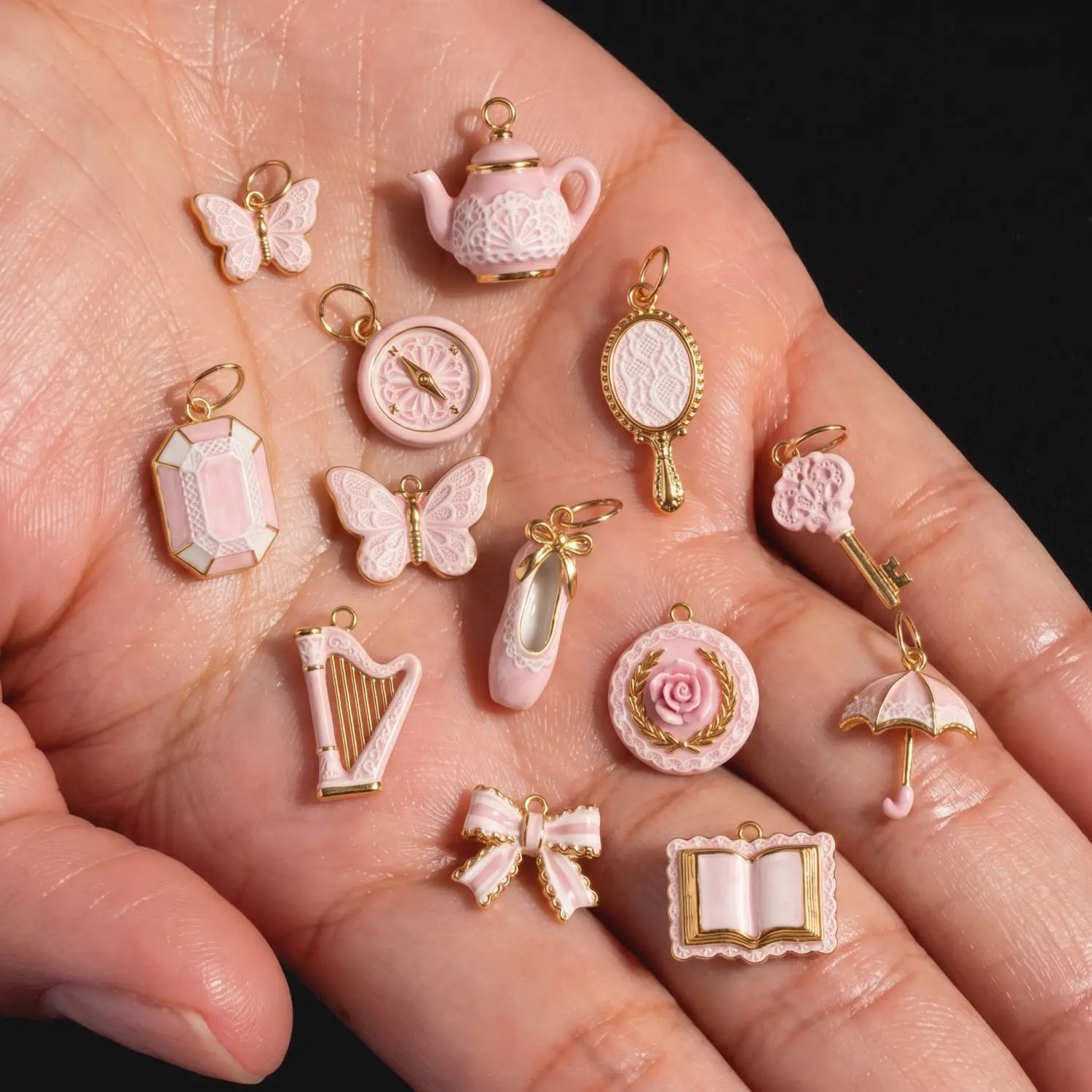 (presale!)New Pink Series Lace Texture Pendant Copper Plate Gold Charms Antique Jewelry Making DIY Handmade Craft Wholesale