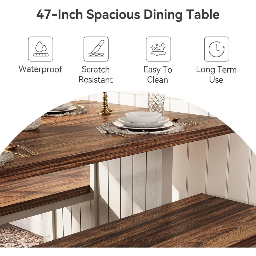 Set tavolo da pranzo LITTLE TREE per 4 con 2 panche, tavolo da cucina moderno con pannello in MDF, dinette salvaspazio per cucina, sala da pranzo