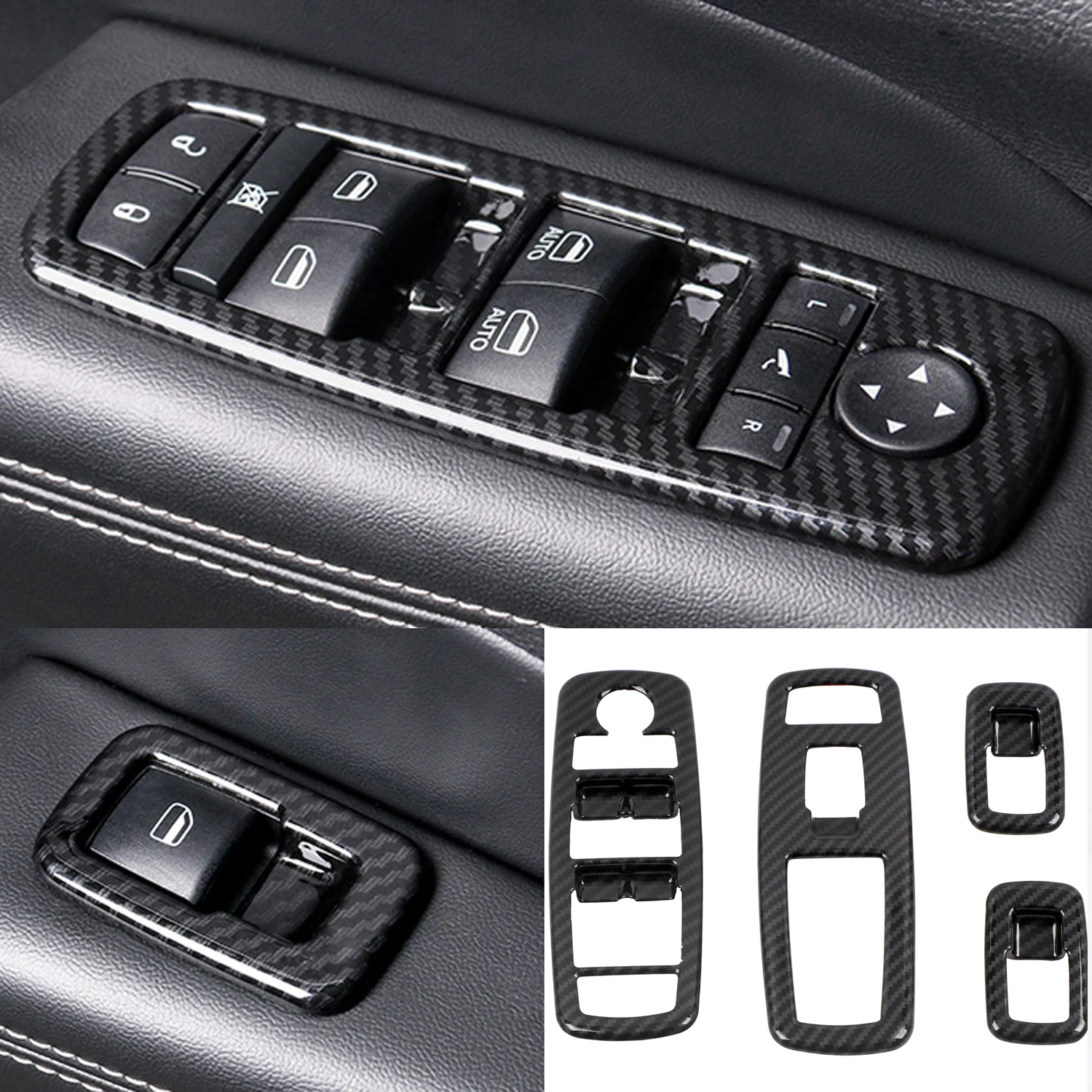 LHD! For Dodge Durango 2011-2022 2023 Car Accessories ABS Plastic Carbon Car Door Window Lift Switch Cover Trim 4pcs