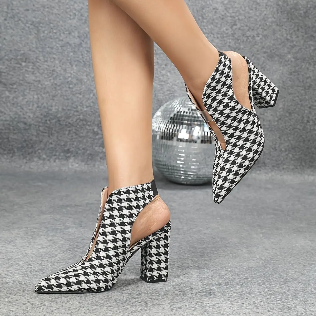 Fashion Houndstooth Cowboy Boots for Woman Autumn New High Heels Sandals Design Transparent Straps Elastic Botines Mujer