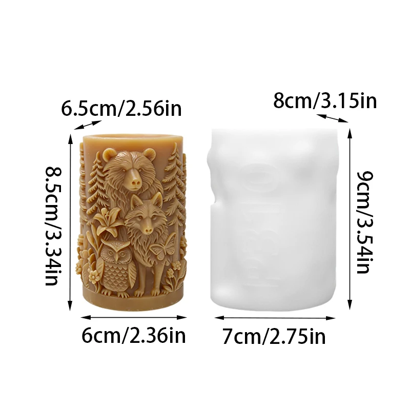 【Forest Animal Collection 3D Candle Mold】Silicone DIY Handmade Candle Mold Forest-Themed Bear, Wolf, Owl Embossed Design Aromatherapy Wax Mold Outdoor Camping Style Decorative Handmade Tool