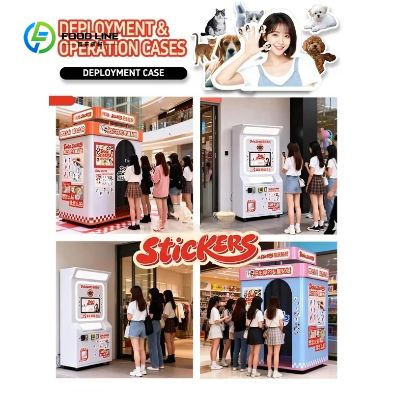 Customized Self-Service Sticker Photo Booth Machine with HD Touch Screen Beauty Light Die-Cutting Printer for Mall Retail