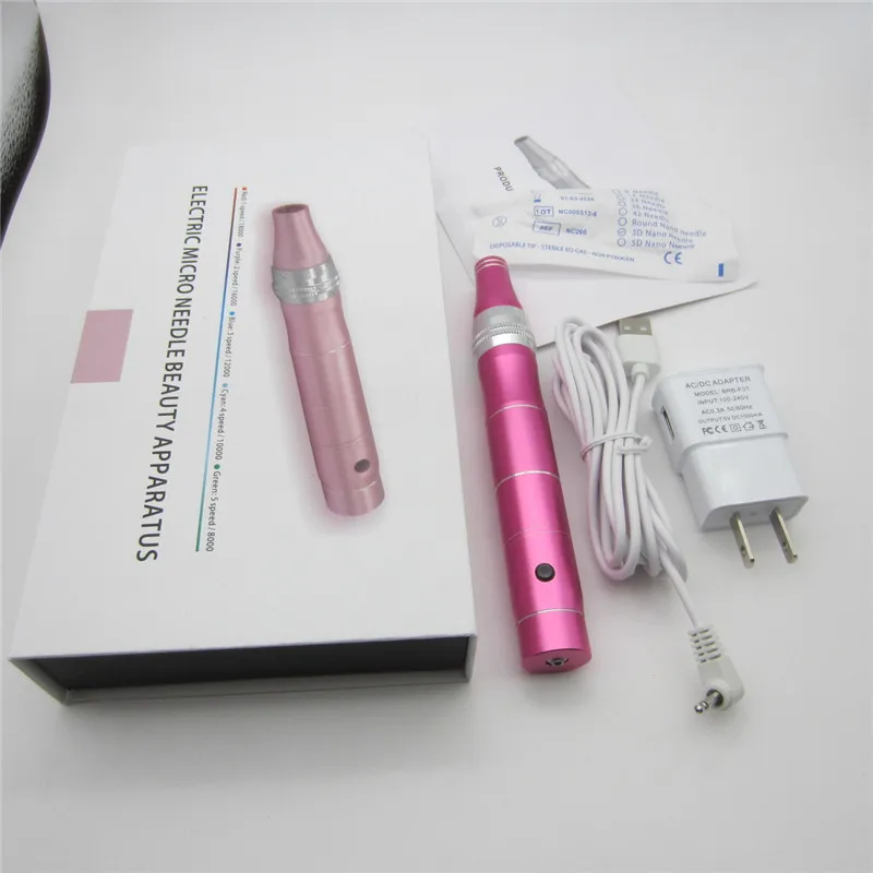 Rechargeable Wireless Auto Electric Derma Stamp Pen With Screw Port 12pins Micro Needle Cartridges