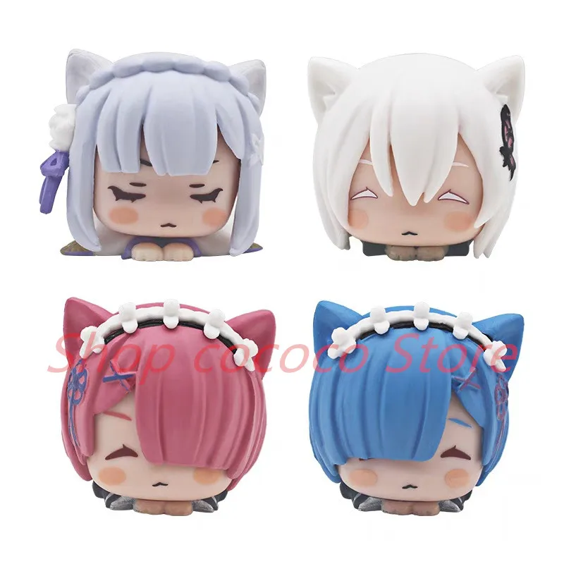 5CM Figurka anime RE: Zero-Starting Life in Another World Kawaii Rem Emilia Cute Cat Ears Leżący model Zabawki dla dzieci Lalka z PVC