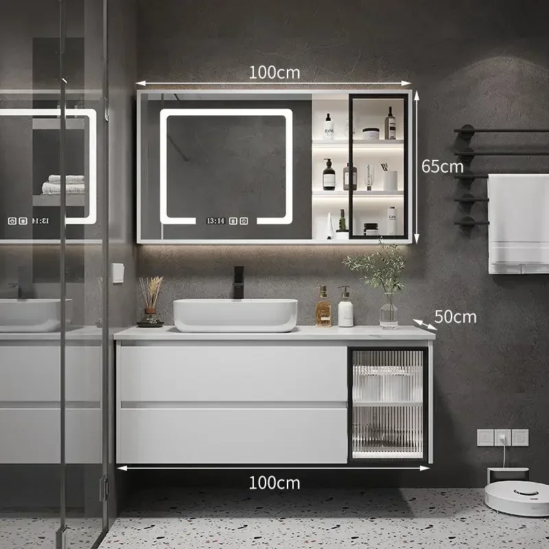 

Bathroom Vanity Smart Mirror Cabinet Sink Washbasin Bathroom Cabinets with Integrated Ceramic Basin Modern Bathroom Furniture