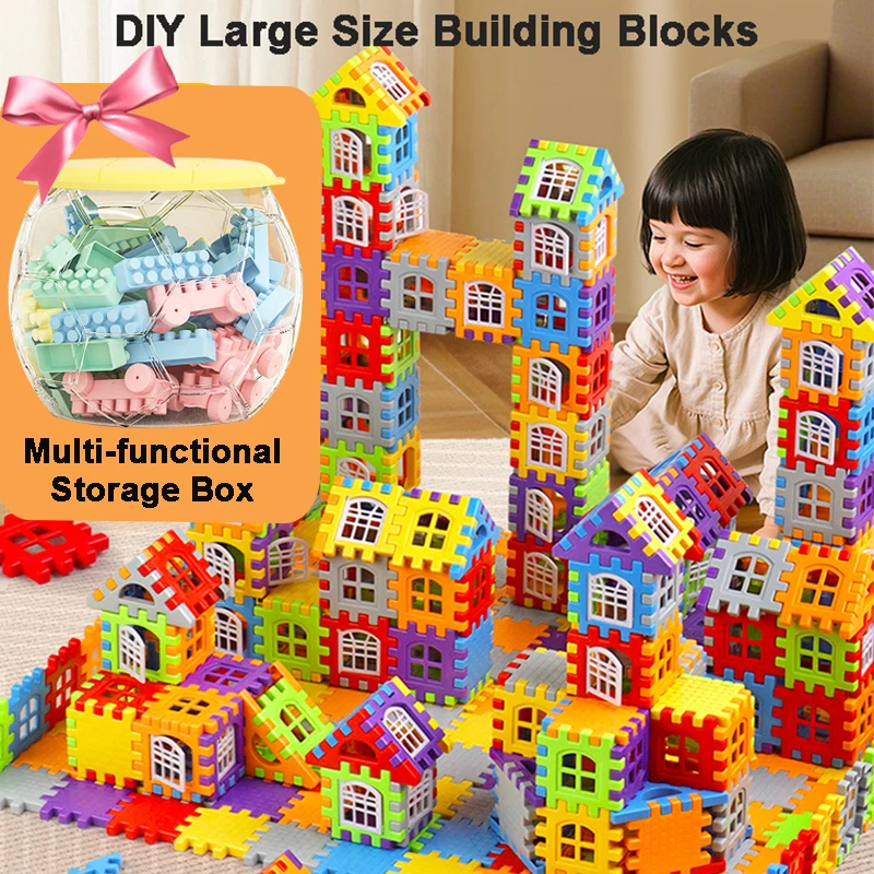 Juguetes de bloques de construcción DIY para niños, juego de rompecabezas para casa, juguete educativo para edades tempranas con asiento pequeño, caja de almacenamiento, taburete para regalos de navidad