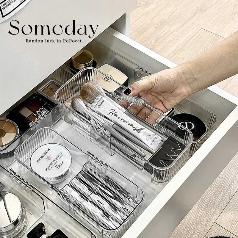 

High-Quality Drawer Storage Box, Expandable Transparent Container, Cosmetic Organizer, Large Open Divided Organizer for Desk