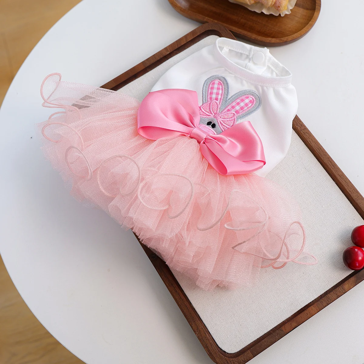 Kleines Graues Häschen Oster-Tutu-Kleid, Rosa-Weiße Schleife, Zweibeiniger Prinzessinnenrock für Kleine Hunde & Katzen, Niedliches Party-Outfit
