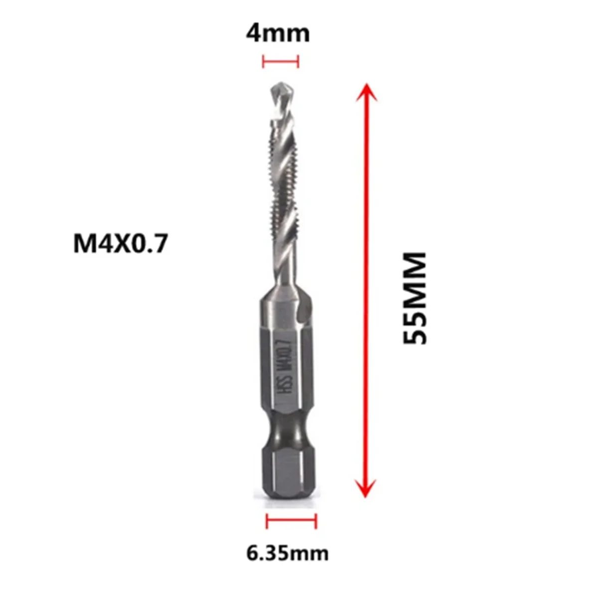 チタンメッキ複合タップドリル、一体型機械タップ、高速度鋼、オープンおよび面取りツール、m4x0.7mm、4341