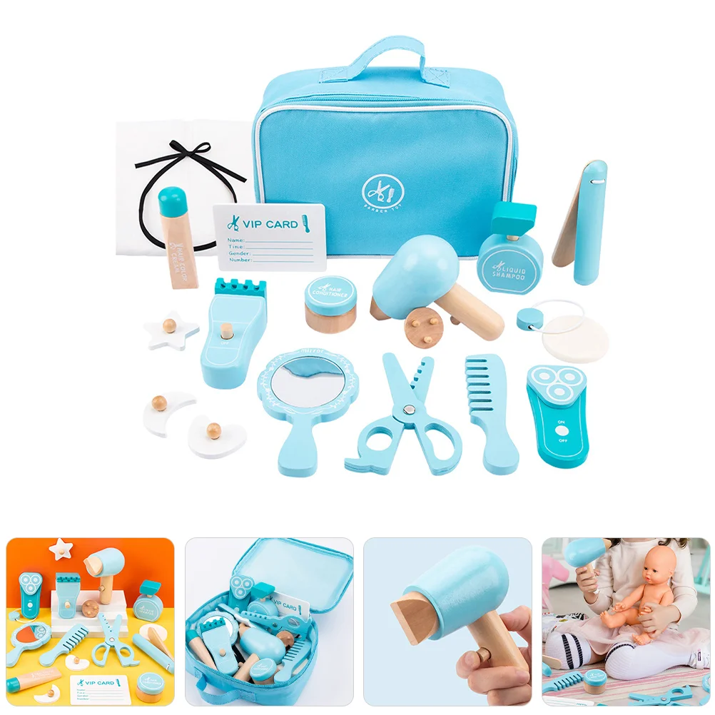 1 Set Hair Stylist Pretend Playset Wood Hair Salon Toy Kids Shaving and Grooming Playset Kids Toys Hair Cutting Playset