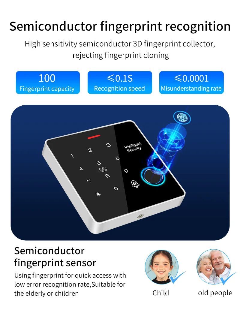 IP65 Standalone Fingerprint Access Controller 125kHz 13.56MHz Backlit Metal Keypad Light with Door Relay Lock (Commercial Grade)