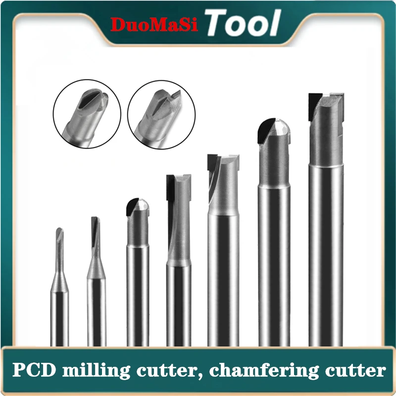 PCD Diamond Milling Cutter Carbon Fiber Fiberglass Bakelite Machining Tool Material CNC Carbide Engraving Bits 6mm 8mm End Mill