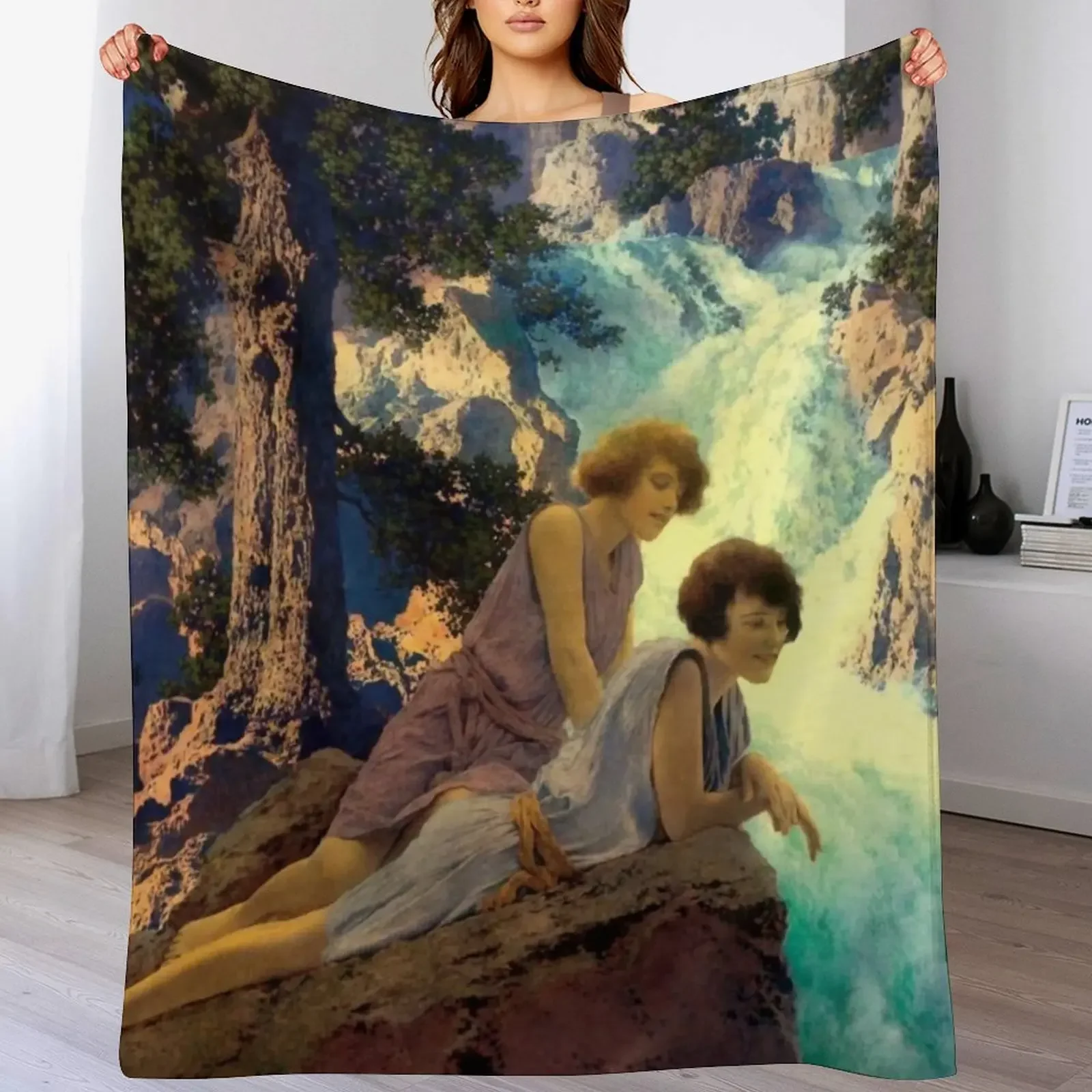 Maxfield Parrish. Waterfall Throw Blanket Plush Fuzzy Cozy Blanket for Couch Sofa