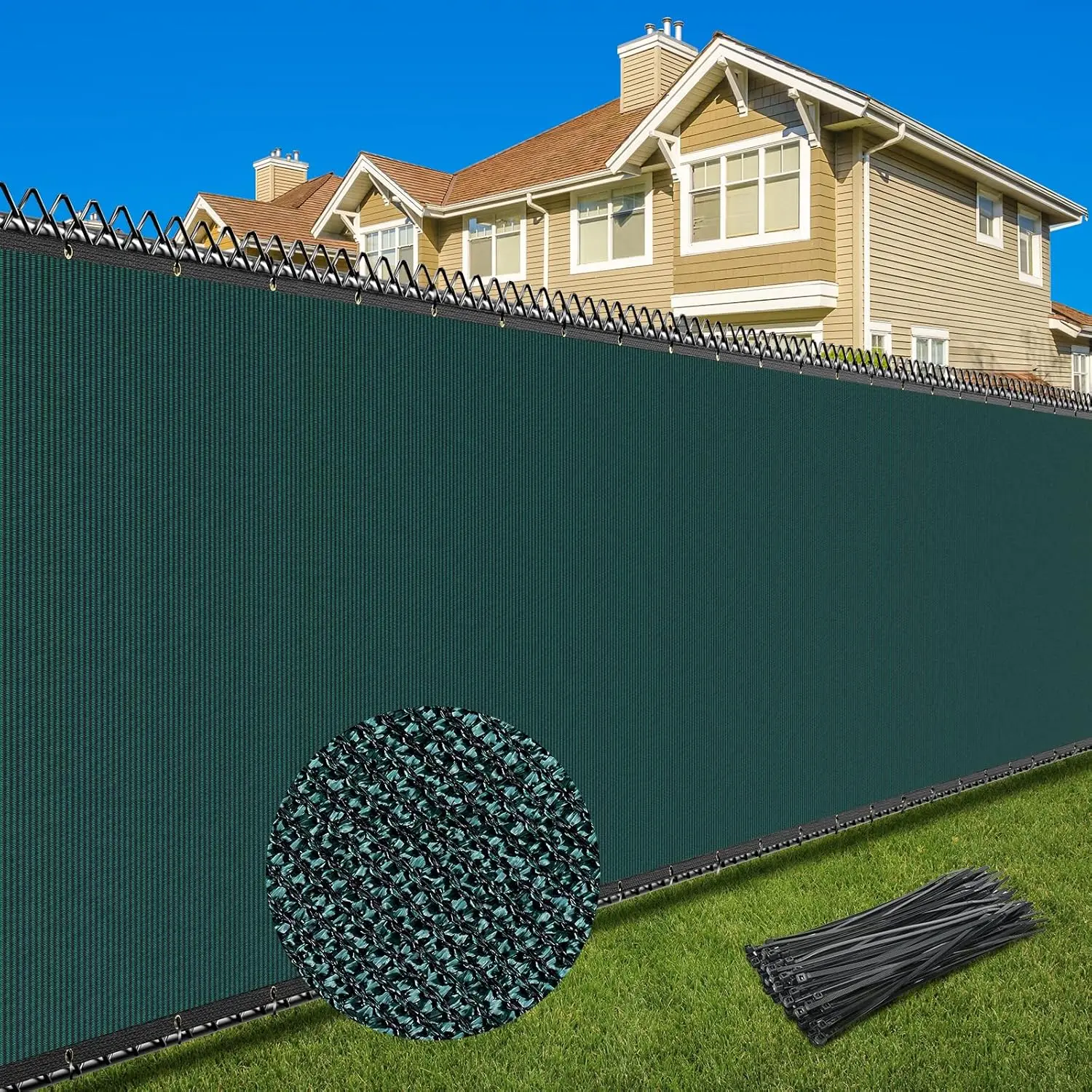 

Затеняющая сетка для ограждения 6x50 футов, сверхпрочная, 170 г/м², 90% светозащита, для сада, двора, заднего двора (темно-зеленая)